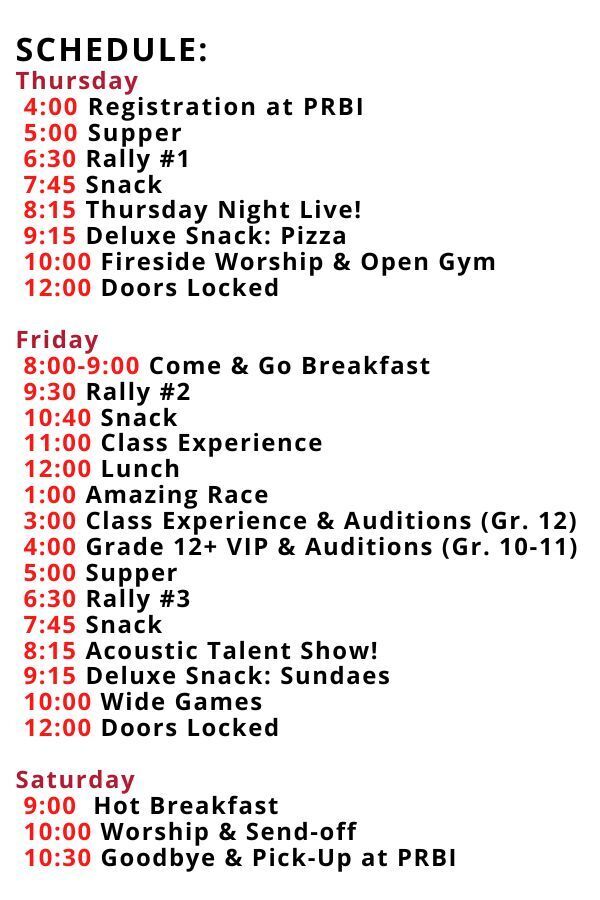 Schedule of Youth Alert